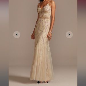 Beaded V-Neck Gown with Spaghetti Straps